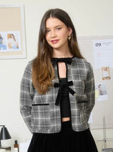 Load image into Gallery viewer, All Wrapped Up Plaid Bow Tie Blazer