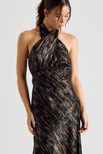 Load image into Gallery viewer, Bronzed Beauty Metallic Halter Maxi Dress