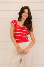 Load image into Gallery viewer, Firecracker Striped Knit Flutter Top