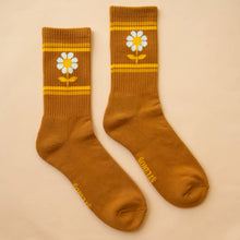 Load image into Gallery viewer, Retro Flower Ribbed Crew Socks