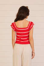 Load image into Gallery viewer, Firecracker Striped Knit Flutter Top