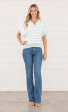 Load image into Gallery viewer, Sage "N Stripe Collared Sweater