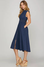 Load image into Gallery viewer, Indigo Breeze Zip Front Midi Dress
