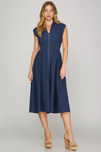 Load image into Gallery viewer, Indigo Breeze Zip Front Midi Dress
