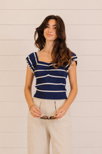 Load image into Gallery viewer, Firecracker Striped Knit Flutter Top