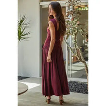 Load image into Gallery viewer, Bordeaux Elegance Ruched Midi Dress
