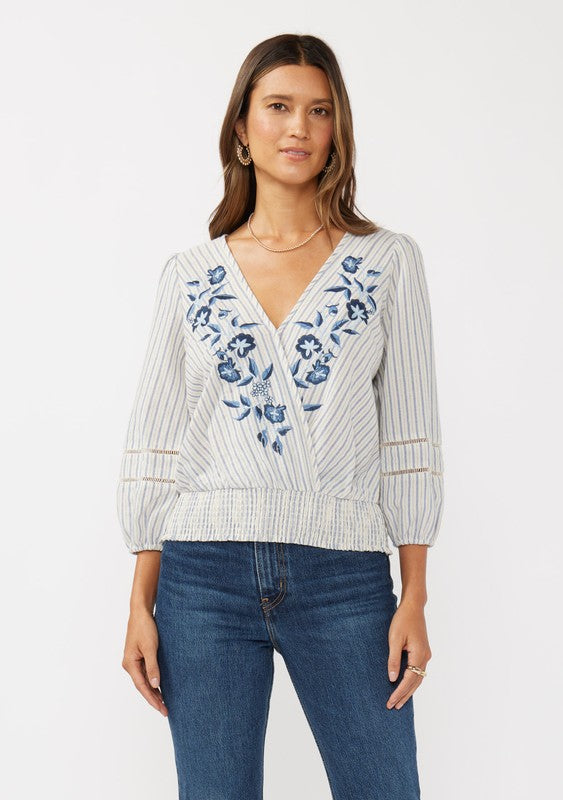 Coastal Lines Embroidered Top