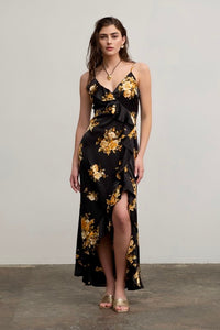 Night Fall Satin Ruffled Maxi Dress