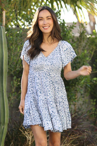 Breezy Blues Flutter Sleeve Dress