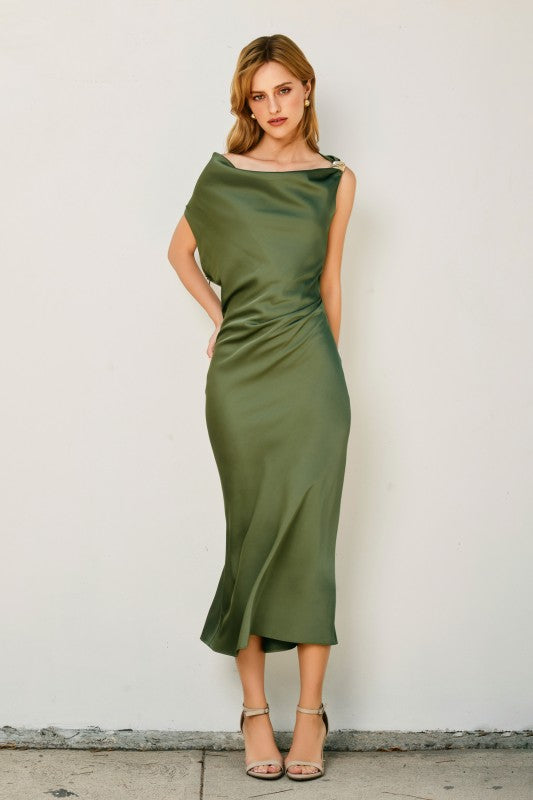 Evergreen Off The Shoulder Midi Dress