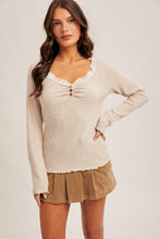 Load image into Gallery viewer, Lace Embrace Ribbed Henley Top
