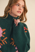 Load image into Gallery viewer, Evergreen Bloom Zip Up Floral Sweater
