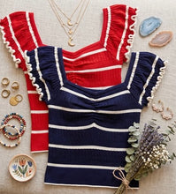 Load image into Gallery viewer, Firecracker Striped Knit Flutter Top
