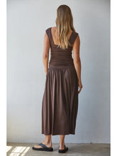 Load image into Gallery viewer, Espresso Elegance Ruched Midi Dress
