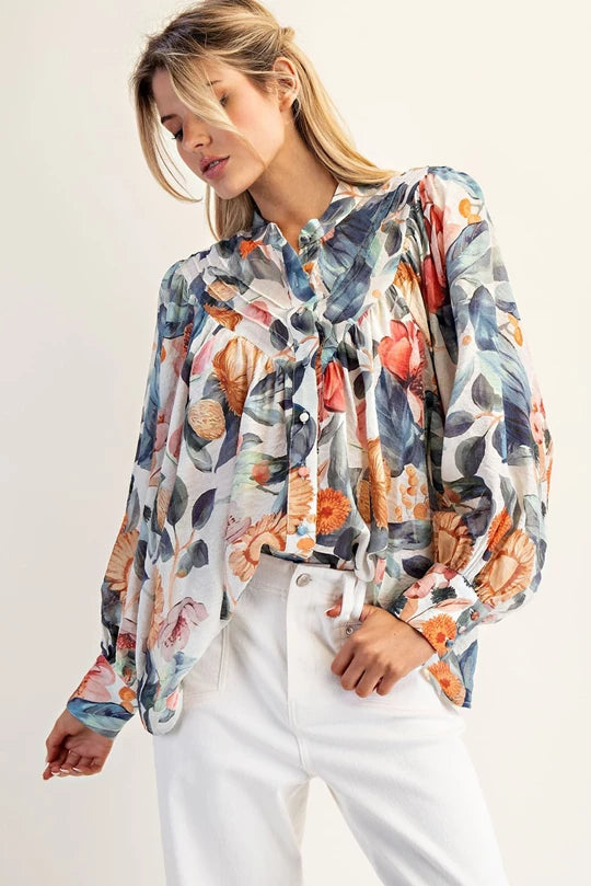 Sapphire Bloom Floral Blouse