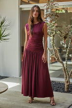 Load image into Gallery viewer, Bordeaux Elegance Ruched Midi Dress
