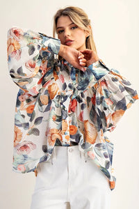 Sapphire Bloom Floral Blouse