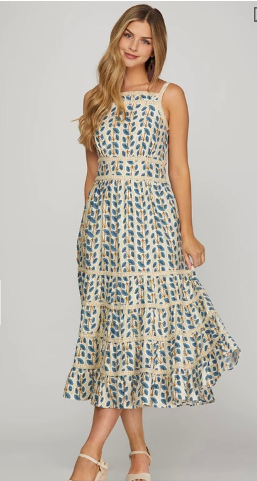 Twirl In The Sun Crochet Trim Midi Dress