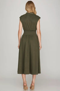 Olive Horizon Zip Front Dress