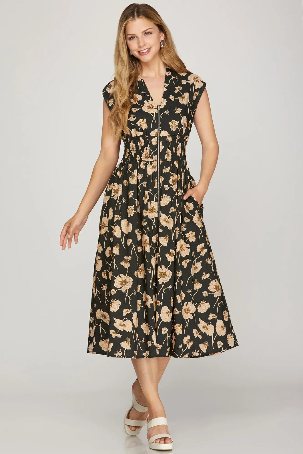 Moonlight Garden Front Zip Dress
