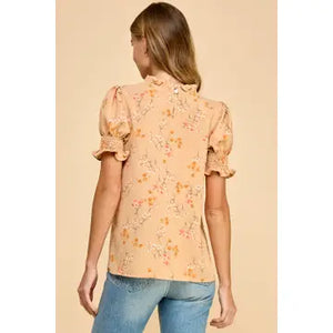 Apricot Rose Ruffled Neck Top