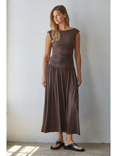 Load image into Gallery viewer, Espresso Elegance Ruched Midi Dress
