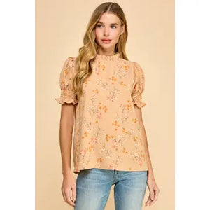 Apricot Rose Ruffled Neck Top