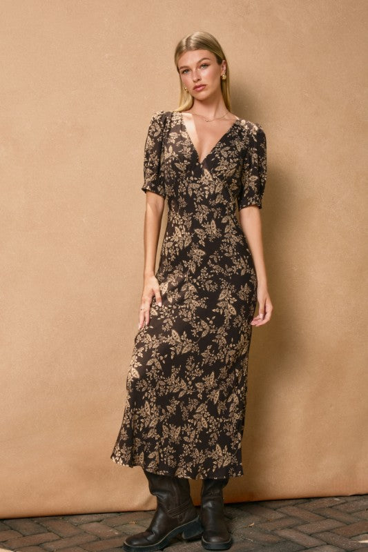 Galaxy Floral Puff Sleeve Maxi Dress